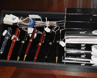 More Fantastic Gift Ideas!  We have an Outstanding Collection of Fine Pens, Including a Montblanc Meisterstuck Rollerball LeGrand 162 $200 (SOLD) and Meisterstück Ballpoint Pens, $50, Two Available (BOTH SOLD) Meisterstück Fountain Pens $125 Through $150 and a Montblanc Black Mechanical Pencil $50 (SOLD), All Made In Germany well as a Parker Duofold Centenial Blue and Black Fountain Pen, $175 and a Parker Maroon and Black Roller Ball Pen $50 and Montblanc Rollerball Refills in Both Blue & Black Ink. $5 each