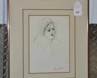 Calling Susan Bolt Fans, this Framed & Double Matted Early Sketch is Pencil Signed and Ready to be Displayed 16" x 19.25", ($55).