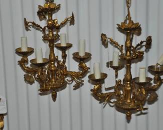 2 Antique Petite Bronze 4- Arm Chandelier with Floral & Grape Accents, One Complete and One "As-Is" Each Sold Separately.  One Chandelier is in Like New Condition and is Priced at ($200), the Second Chandelier is Sold "As Is" Due to a Few Missing Pieces ($100).