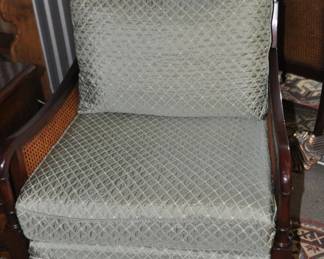 Baker "Milling Road" Arm Chair with Cane Accents & Sage Colored Cushions, 29.5"W x 32"H x 27" D.  Two Baker Chairs Available, Each Priced at ($895).