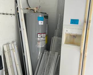 Wire shelving sections and window blinds