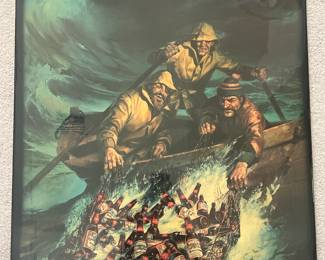 Vintage Budweiser Beer Lacquered Poster, "Catch of the Day", 1983