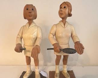 Vintage carved wood tennis players