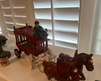 Vintage Overland circus dual horses and cart w/green man