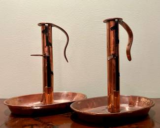 18th C. Copper Push-Up Chambersticks