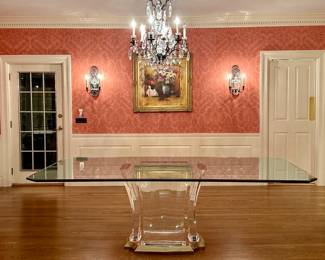 Italian Acrylic, Glass & Brass Dining Table (this item will need a professional mover)