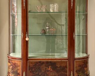 Antique French Hand Painted Curio Cabinet - Lighted