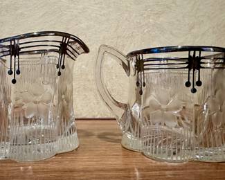Etched Glass Creamer & Sugar Bowl