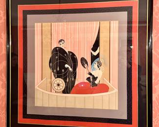 1987 Erté Framed Silk Scarf "The Opera Box"