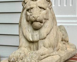 (2) Cement Front Landing Lions