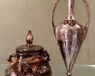 Hand Painted Glass Jar & Antique French Silver Vase