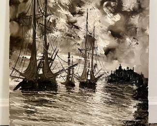 "Ships," Oil on Canvas, Signed