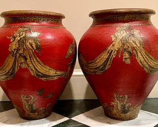 (2) Large Decorative Pottery Urns