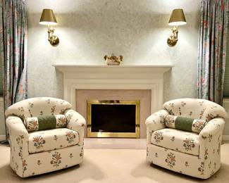 (2) Sherill Furniture Swivel Barrel Armchairs