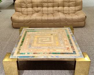 "Rainbow" Italian Cocktail Table by Marcello Mioni Marble & Brass Coffee Table