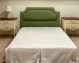Upholstered Queen Headboard & (2) Ethan Allen Nightstands