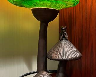 Art Glass Mushroom Lamp with Fairy