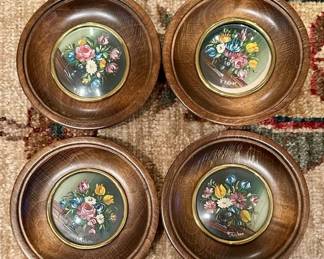 Set of 4 French Hand-painted Florals