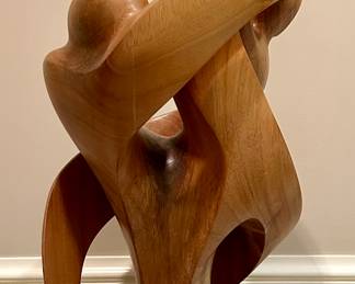 Carved Abstract Blonde Wood Sculpture