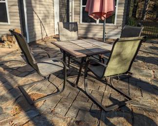 Outdoor table, 4 chairs and umbrella 