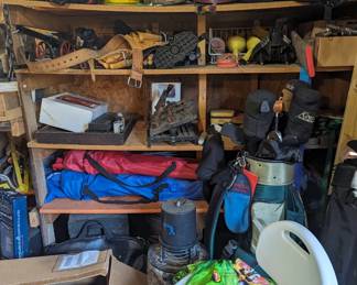 Tools, camping gear, golf clubs, bags and helmets