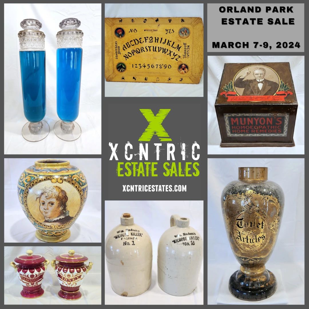 XCNTRIC Estate Sales: Orland Park Pharmaceutical and Collectibles Estate Sale March 7-9, 2024.