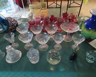 Waterford stemware and cranberry glass.