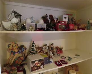 Some of the Christmas including Lladro bells and village scene.