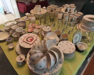 Large Christmas dinner set with glassware too.