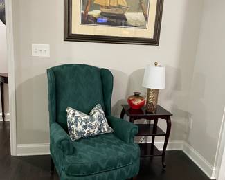 Bombay Company three tier side table and vintage wingback chair