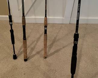 Fishing poles:  (1.  Black Gander Mtn Nanolite rod,  $35/SOLD).  2. Black Guide Series Classic cork handle,  was $45, NOW $35.  3. Guide Series Elan cork handle rod, was $45, NOW $35.  4. Guide Series black rod,  was $45, NOW $35 