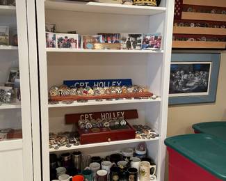 White Bookshelf, - 2 available - 35"W x 14"D x 80"H,  $125  (ITEMS ON SHELVES NOT FOR SALE.)