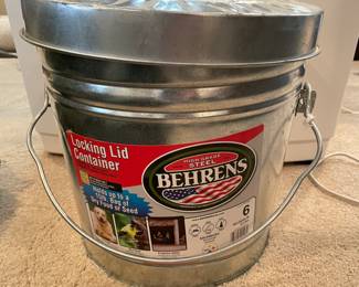 Steel locking lid container, 14"D x 13"H, was $20, NOW $12