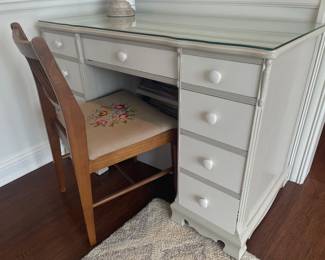 White & grey desk w/glass top, 44"W x 22"D x 30"H,  $125