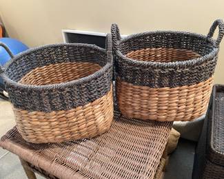 Tan/Grey woven basket, -2 available - 13"D x 9.5"H,  was $15 each, NOW $12 each