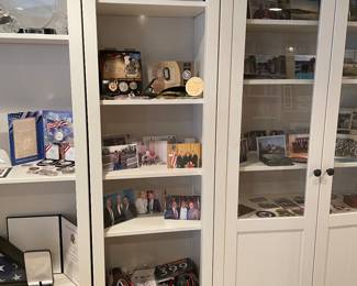 White slim shelf unit - 2 available - , 19"W x 14"D x 80"H,  was $75 each, NOW $65 each. (ITEMS ON SHELVES NOT FOR SALE.)