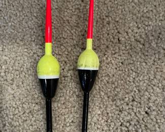 Pair of Vtg wooden fishing bobbers, red/yel/black, $9