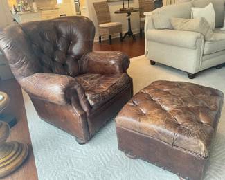 RH Leather arm chair with ottoman, 38"W x 41"D x 37"H,  $499