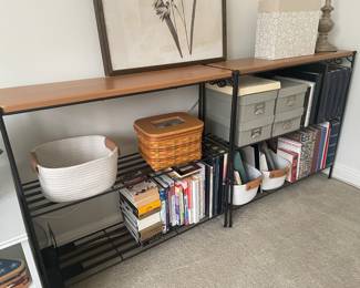 Longaberger wood & metal shelf units, - 2 available -, 32"W x 9.5"D x 30"H,  $65 each (Items on shelves not for sale)