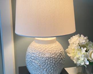 White floral lamp, 15"H, $22