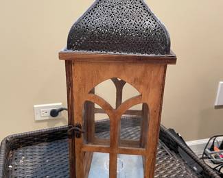 Wooden & Metal lantern, 7" x 7" x 19"H,  was $24, NOW $16