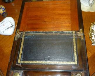Open view of antique writing box