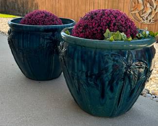 8	$80 	
Terracotta glazed turquoise planters set of 2 -18Dx16H	