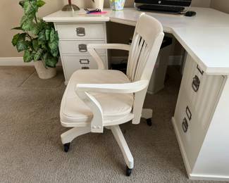 24	$295 	
Pottery barn corner white desk with swivel chair 	63x63x23Dx29H	