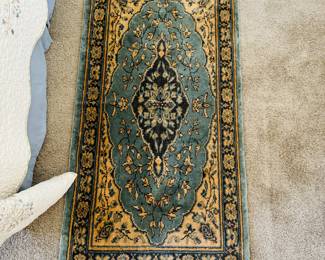 37	$60 	
Rug vintage silky feel 54x24 gold & blue 