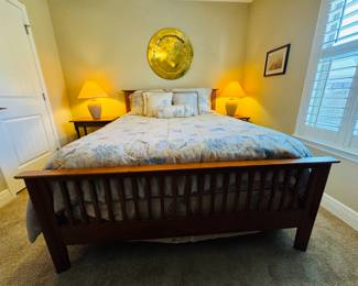45	$400 	
Queen size bed wood frame 66W footboard 	44H headboard with Serta Perfect sleeper Guest room barely slept on - pillow top	