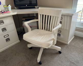 24	$295 	
Pottery barn corner white desk with swivel chair 	63x63x23Dx29H	