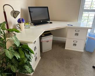 24	$295 	
Pottery barn corner white desk with swivel chair 	63x63x23Dx29H	