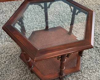 14	$90 	- NOW $45
Hexogonal table cane & wood 30Dx26Tx22H	