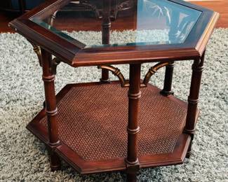 14	$90 	
Hexogonal table cane & wood 30Dx26Tx22H	